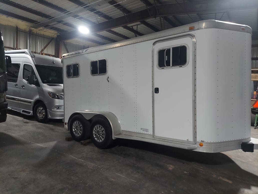 The inside of the Woodland In-N-Out Storage heated RV/boat storage building.